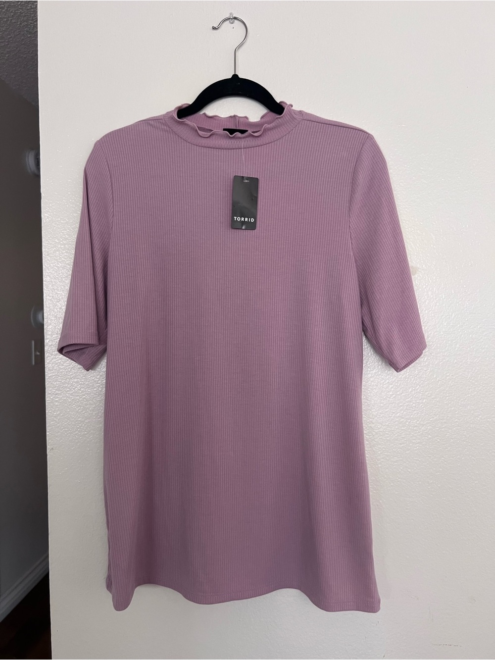 torrid Mauve Ribbed Mock Neck Short Sleeve Top